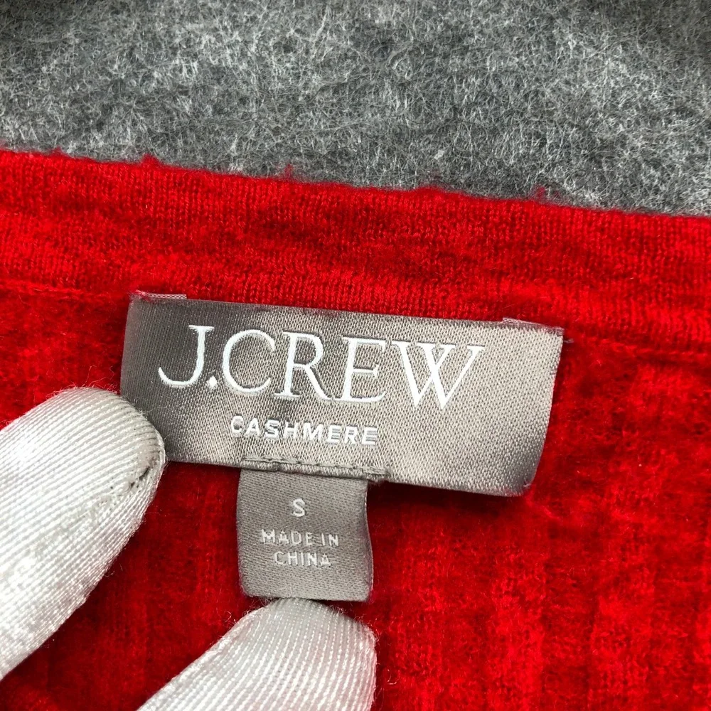 J Crew 100% Cashmere Short Sleeve Cherry Red Sweater Womens S Ribbed Crewneck
